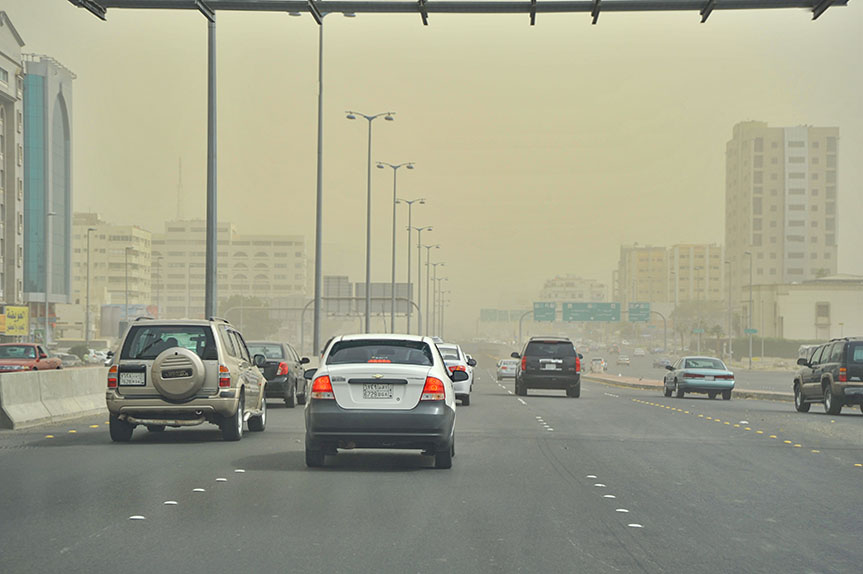 brown haze over city