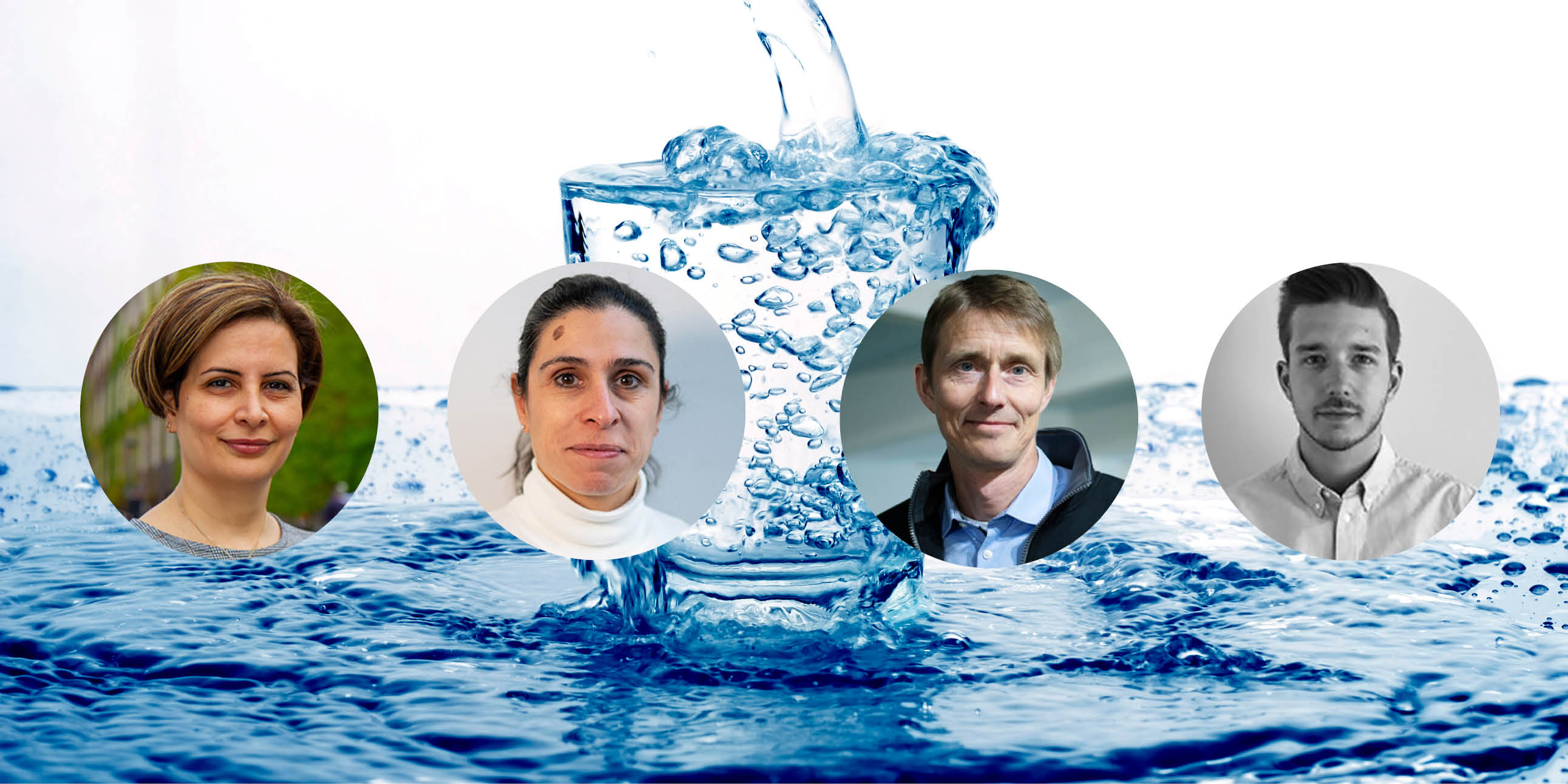 Four researchers on a water background